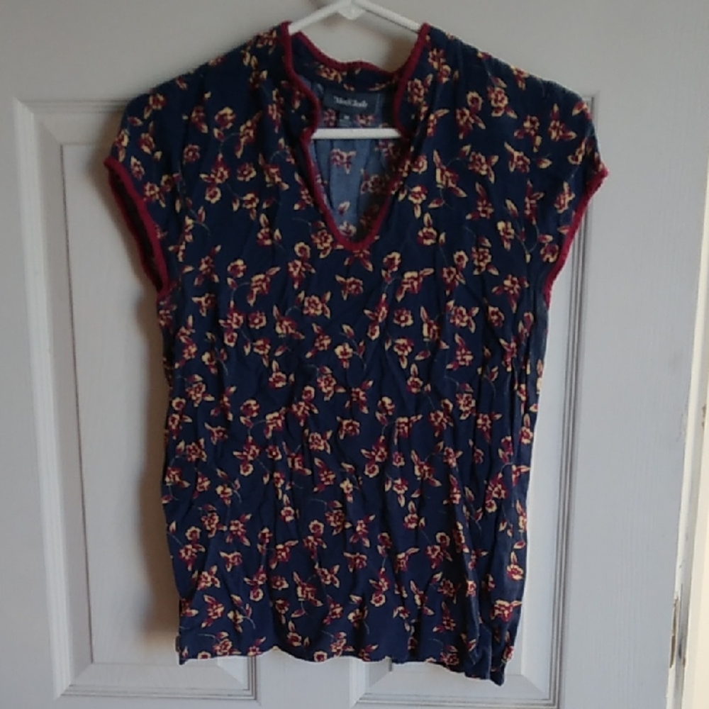 Modcloth Navy and Red Floral Blouse